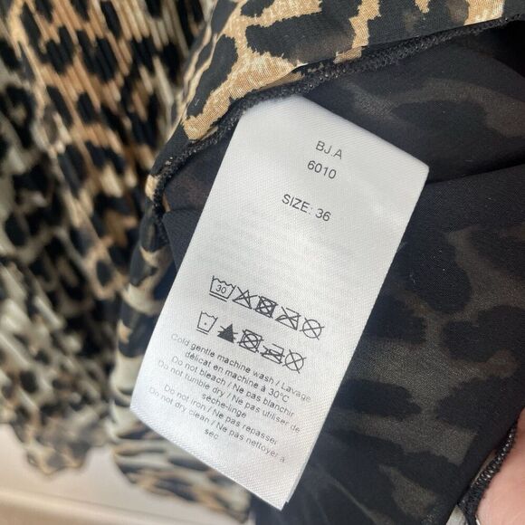 GANNI Leopard Print Oversized Bubble Sleep Blouse Size 36 /Small  100% Polyester - Picture 4 of 8